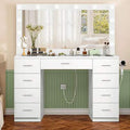 46" Vanity Desk With Glass Top & Lights Mirror, 3 Adjustable Lighting Color, Makeup Vanity With 9 Drawers And 12 LED Lights, Dressing Table For Bedroom, Vanity For Girls, White