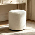 Modern Round Ottoman, Teddy Fleece Vanity Stool Footrest, Upholstered Stool For Makeup, Bedroom, Living Room, White